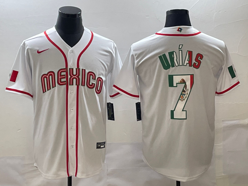 Men's Mexico Baseball #7 Julio Urías 2023 White World Baseball Classic Stitched Jersey Men's Mexico Baseball #7 Julio Urías 2023 White World Baseball Classic Stitched Jersey